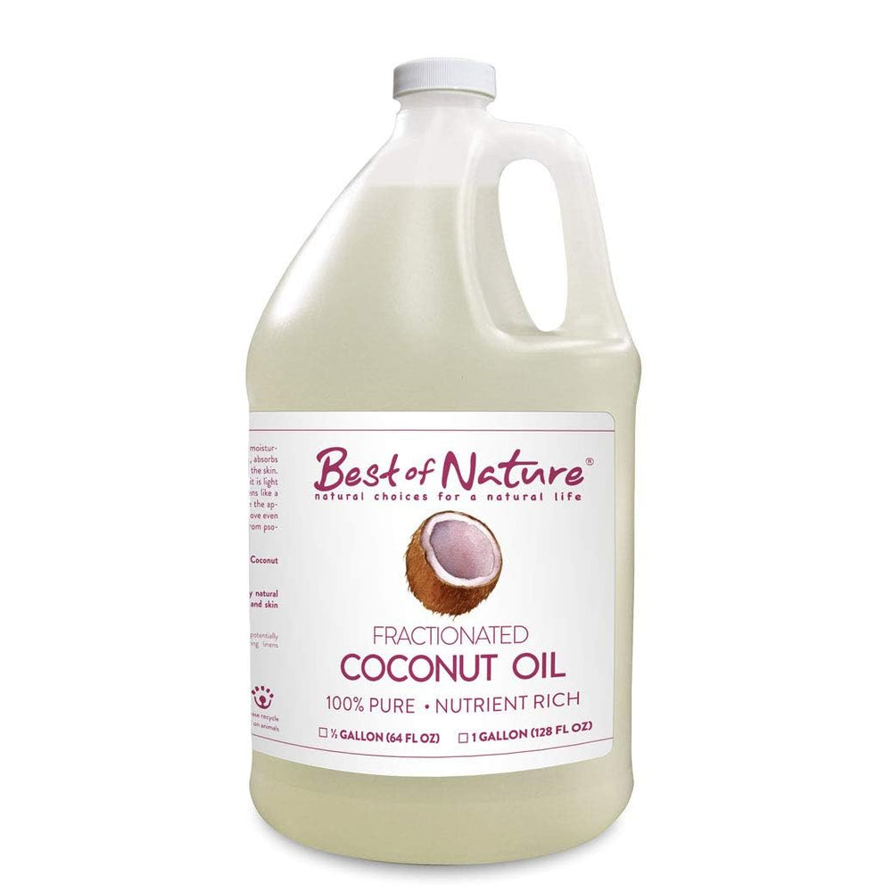 Best of Nature fractionated coconut oil bottle shows lightweight hydration for skin