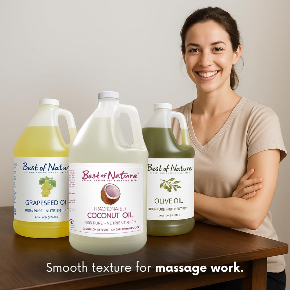 Best of Nature fractionated coconut oil massage oil for soothing sessions