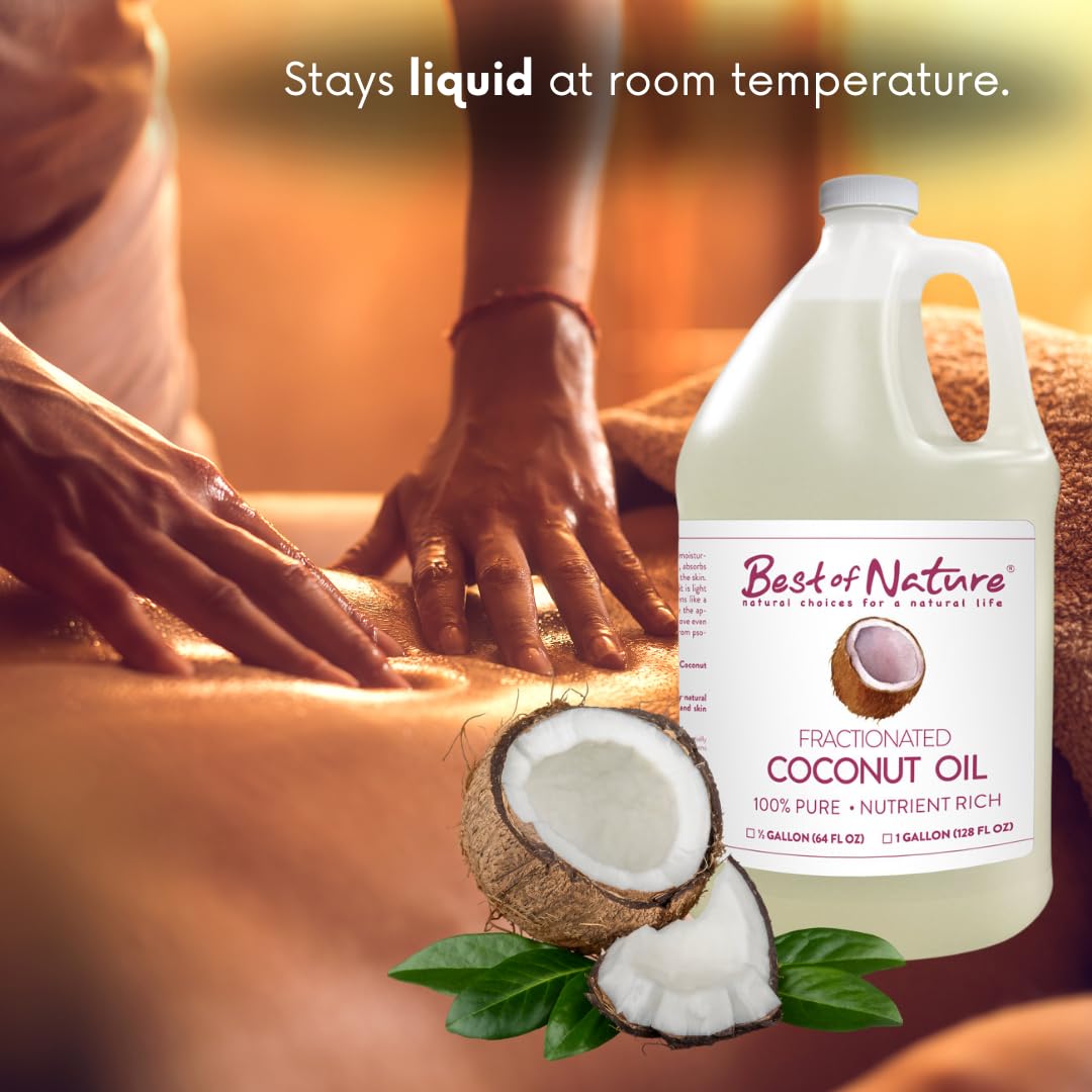 Best of Nature fractionated coconut oil remains liquid at room temperature for ready use