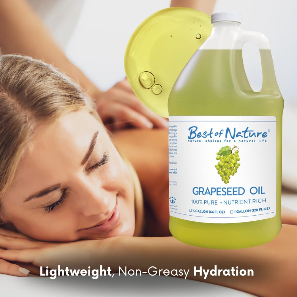Best of Nature grapeseed oil texture shows dewy, non-greasy finish for daily use