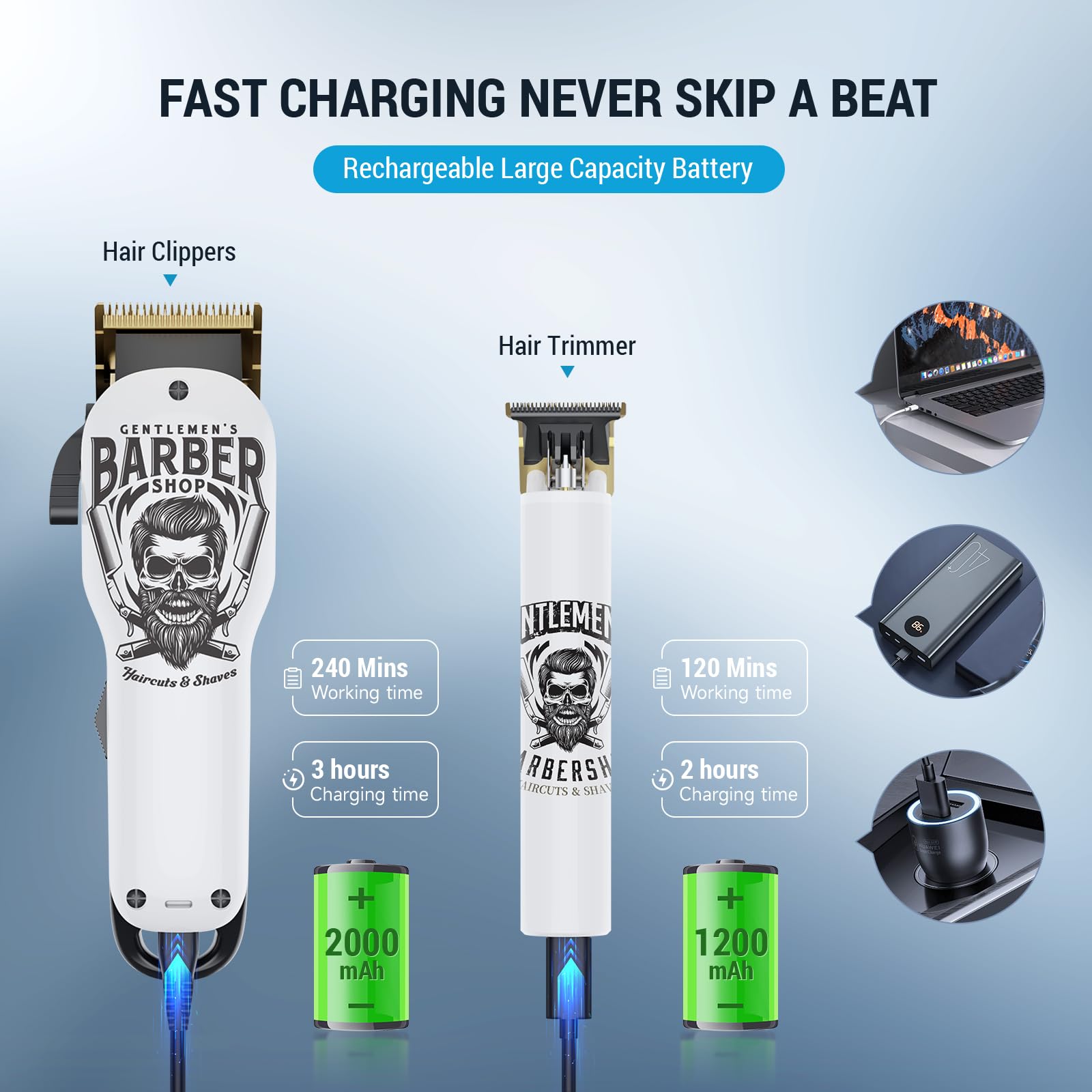BESTBOMG cordless hair trimmer with guide combs for precise fades.