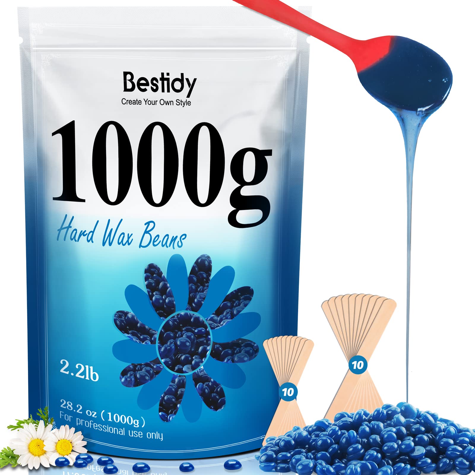 Bestidy hard wax beads 1000g blue bag for convenient at-home hair removal