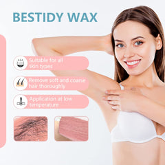 Bestidy wax beads applied on skin for even coverage and comfort.