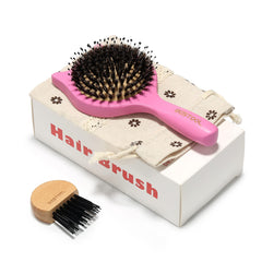 BESTOOL boar bristle nylon-pin combo closeup shows gentle detangling with flexible pins.