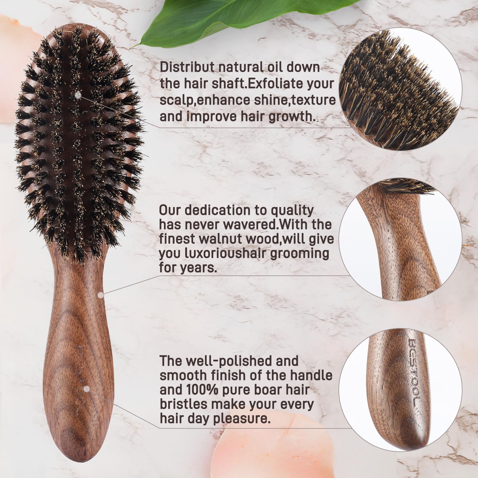 BESTOOL hair brush beard grooming close-up showing durable natural bristles.