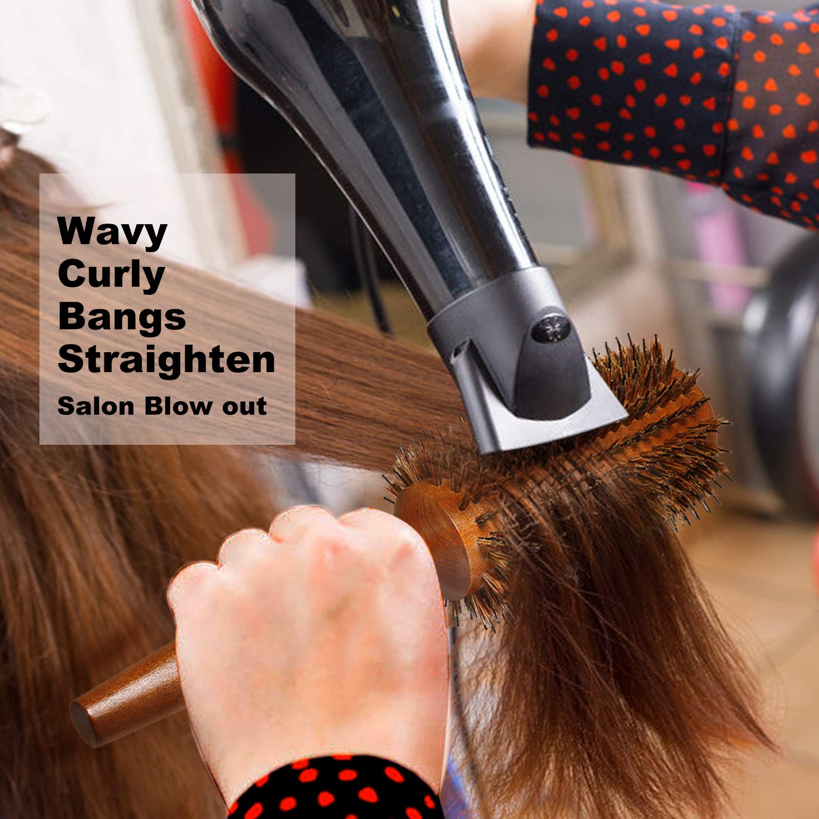 BESTOOL Round Hair Brush in-use with blow dryer for quick volume.