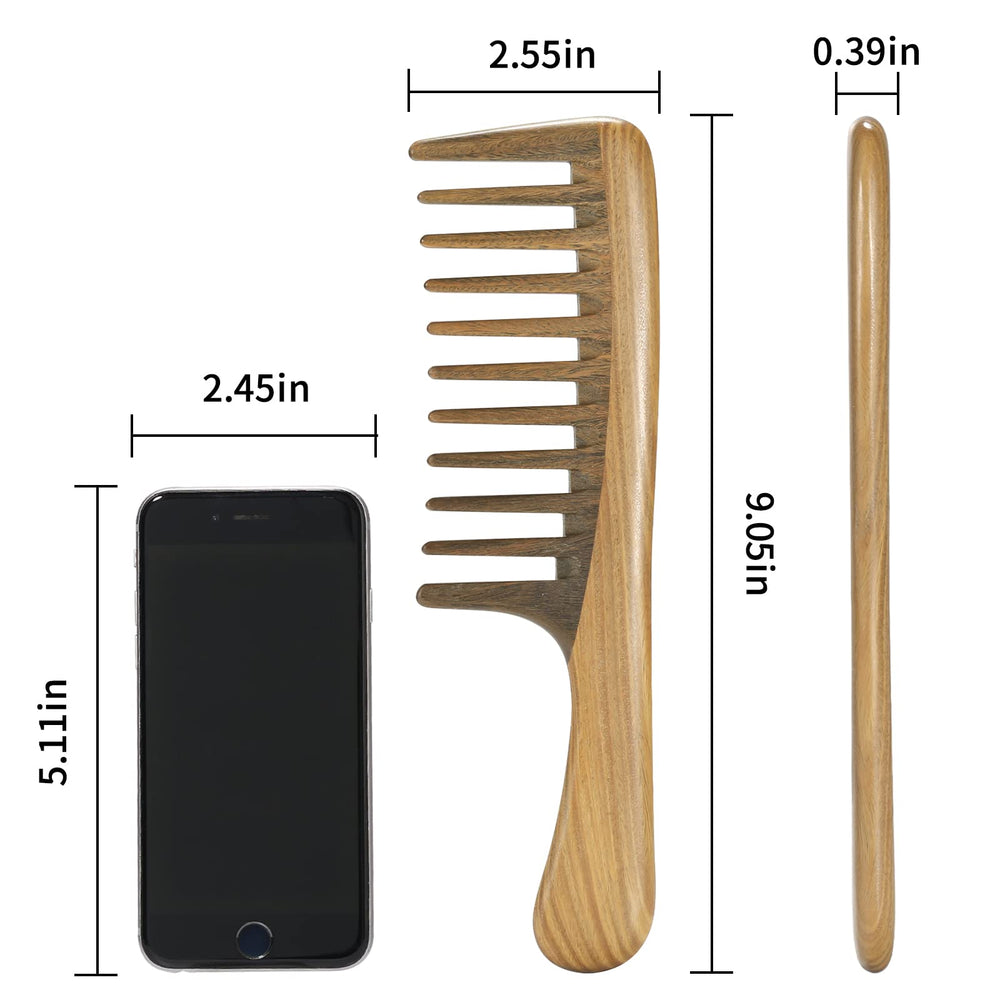 BESTOOL sandalwood comb anti-static finish highlights smooth glide for frizz-free styling.