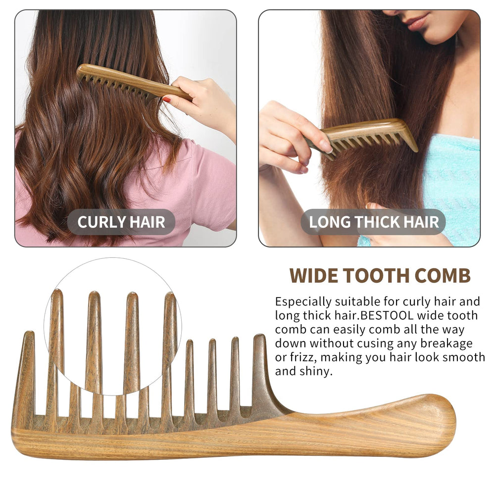 BESTOOL wide tooth comb detangles hair gently, ideal for curls and long lengths.
