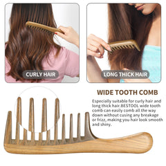 BESTOOL wide tooth comb detangles hair gently, ideal for curls and long lengths.