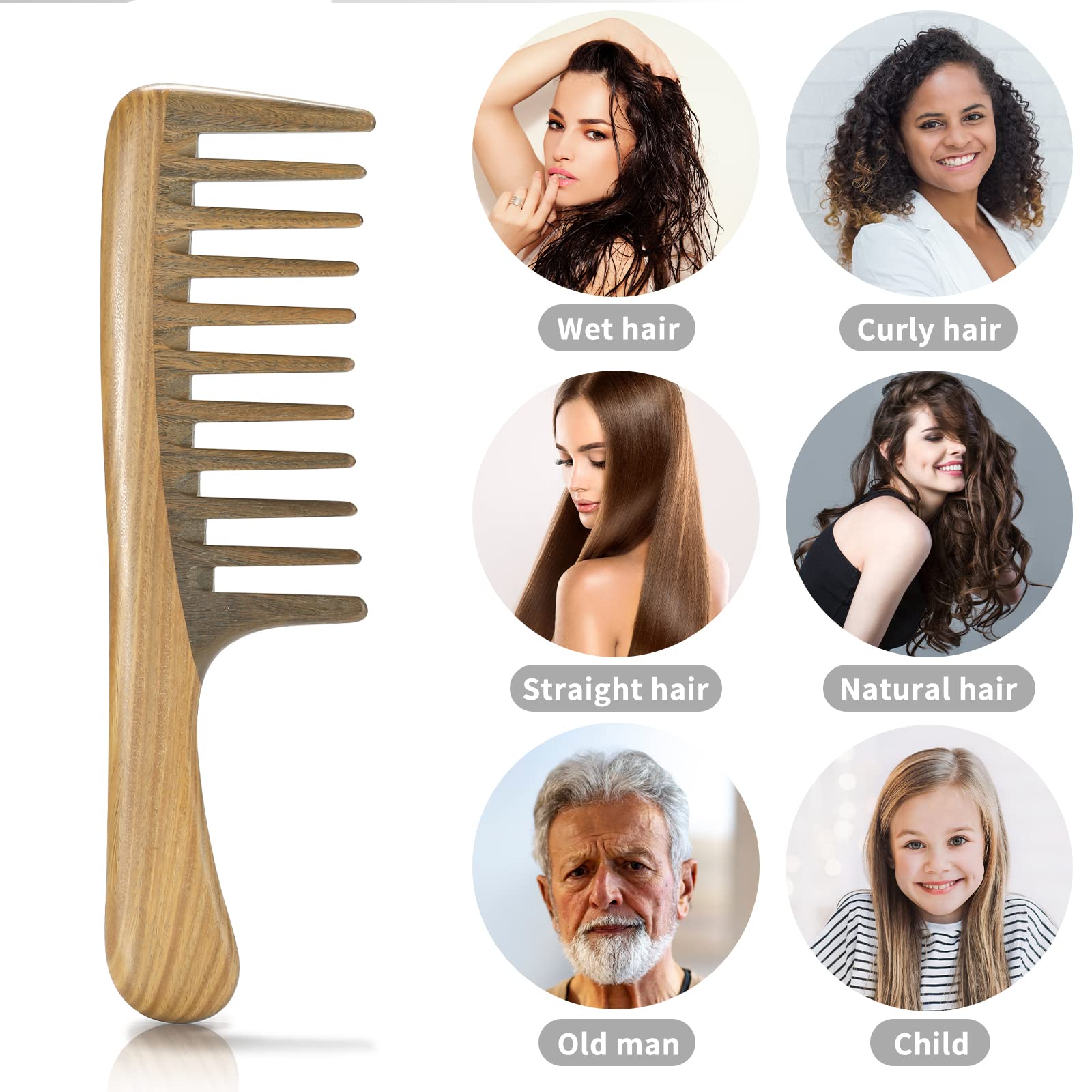 BESTOOL sandalwood comb thicker pins demonstrate durable design for scalp spa sensations.