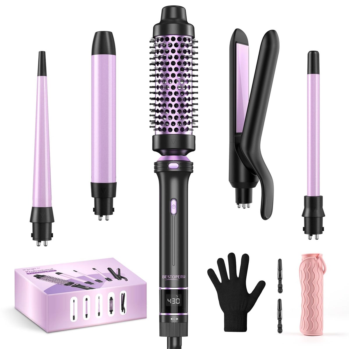 BESTOPE PRO 5-in-1 curling iron set shown as an all-in-one styling kit for versatile looks.
