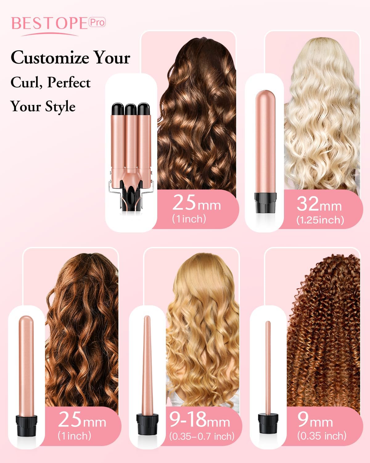 BESTOPE PRO 5-in-1 set four-wands for daily curl variety at home.