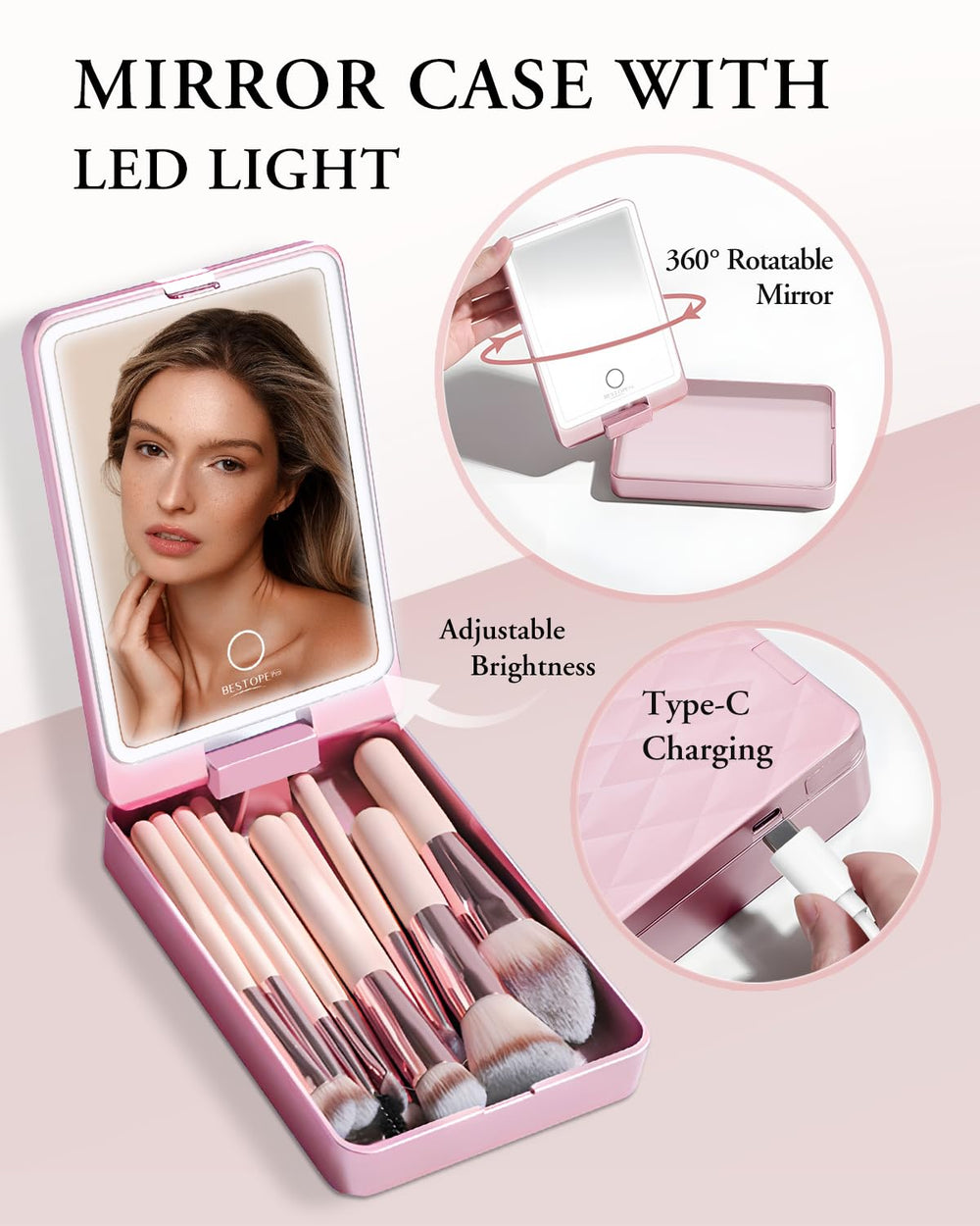 BESTOPE PRO alloy-wood handles offer durable, ergonomic grip during makeup routines.