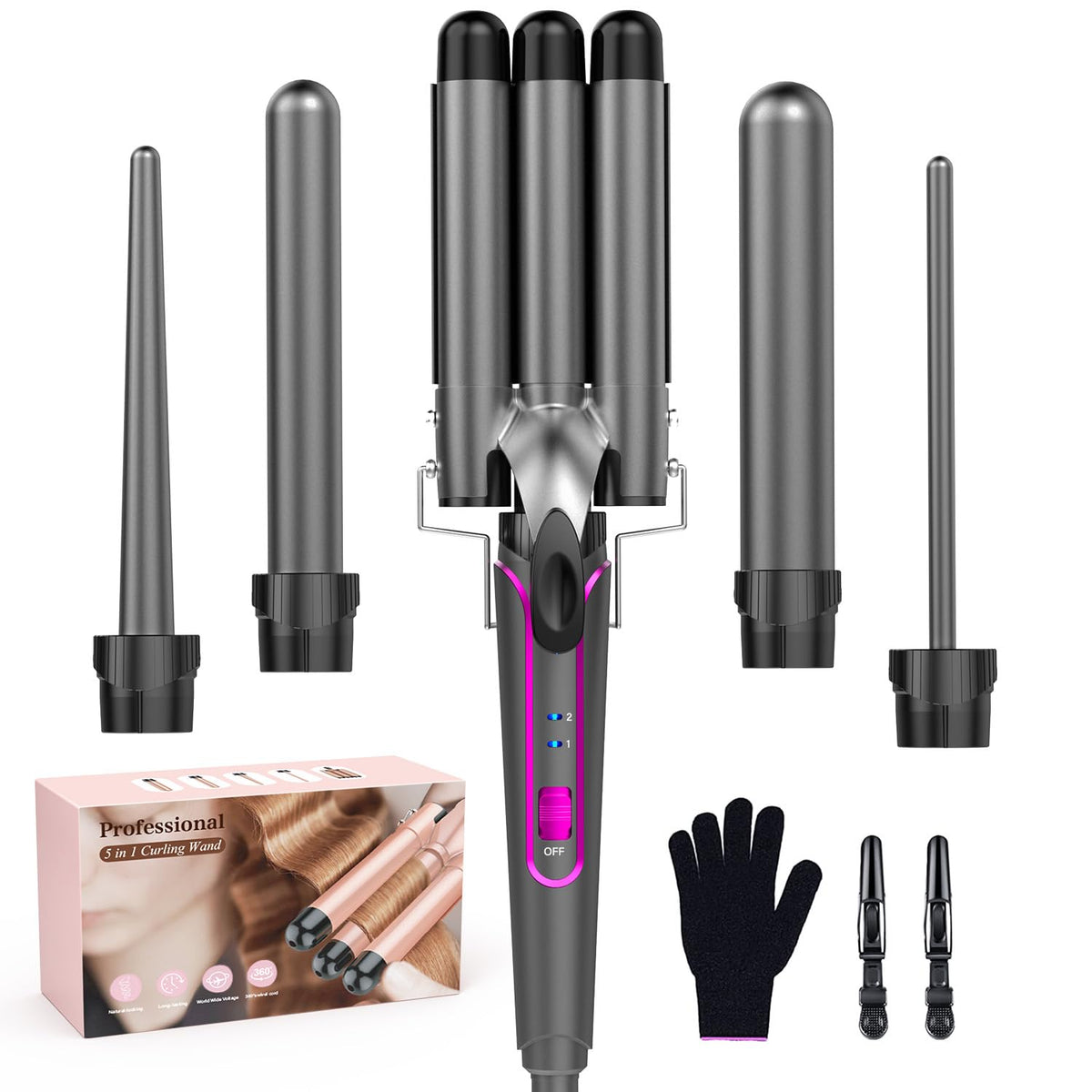 BESTOPE PRO curling wand set barrels close-up showing even heat for faster styling.