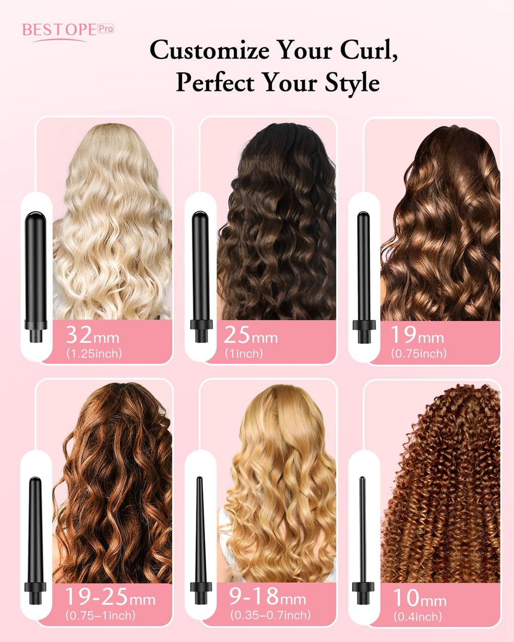 BESTOPE PRO ceramic-coated wand for smooth, lasting curls across hair textures