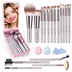 BESTOPE PRO makeup brushes with case and LED mirror for precise on-the-go application