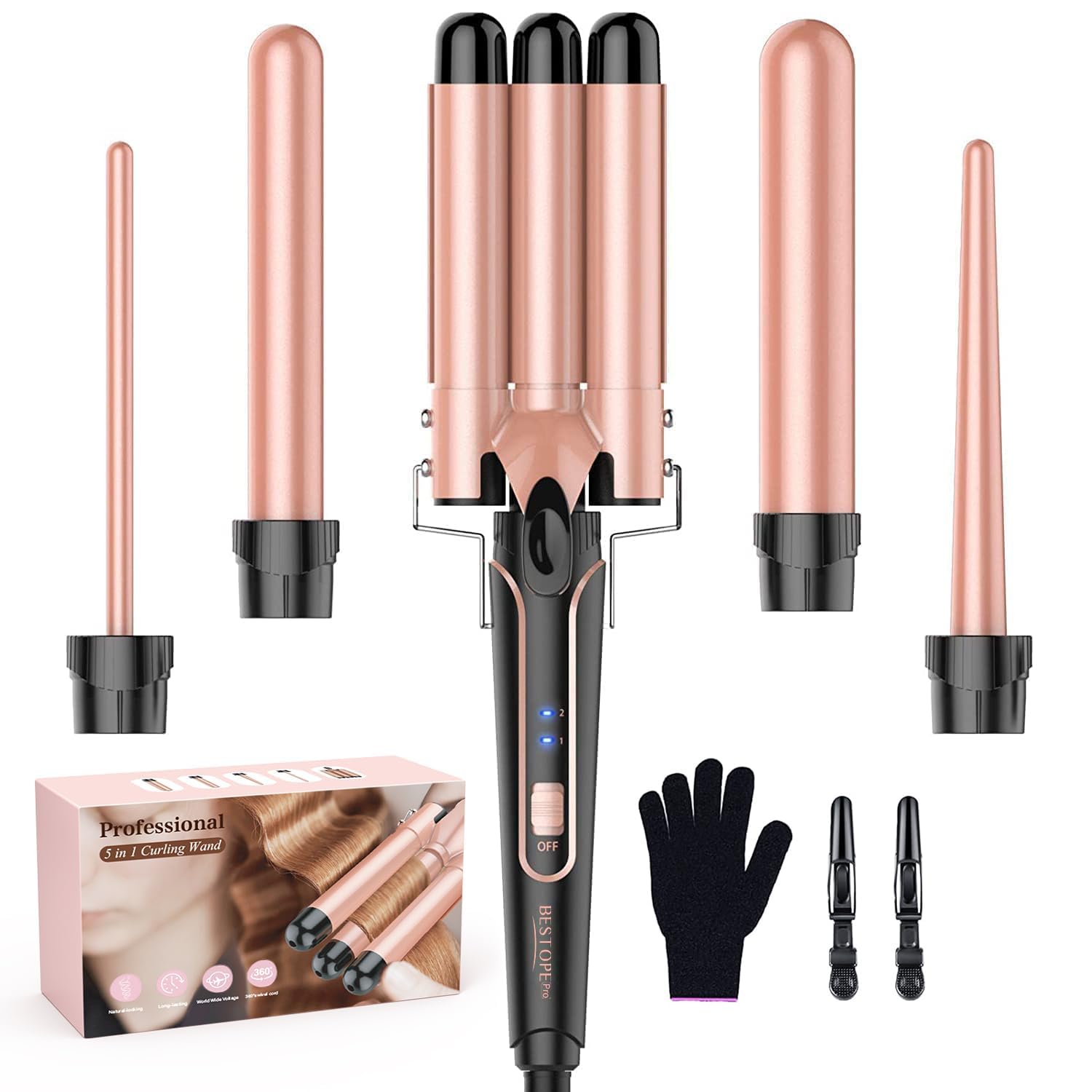 BESTOPE PRO waver wand 3-barrels: versatile beach waves for longer hair.
