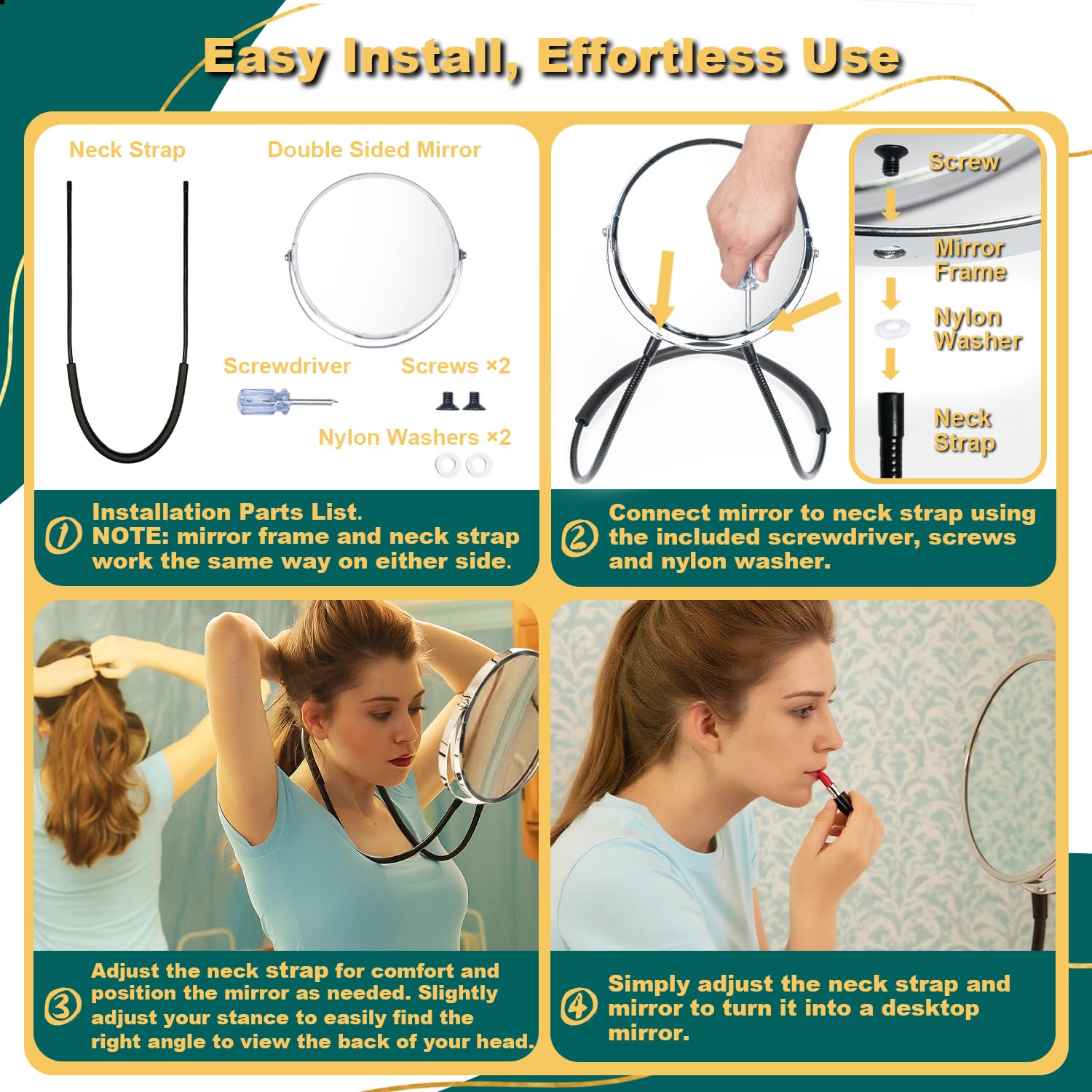 BESZONE ideal for hair, makeup, and back-head grooming at home or travel.