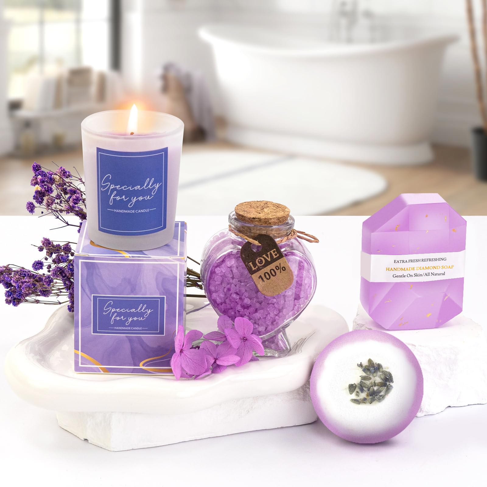 Betem Lavender Spa Gift Candle close-up highlighting calming lavender scent