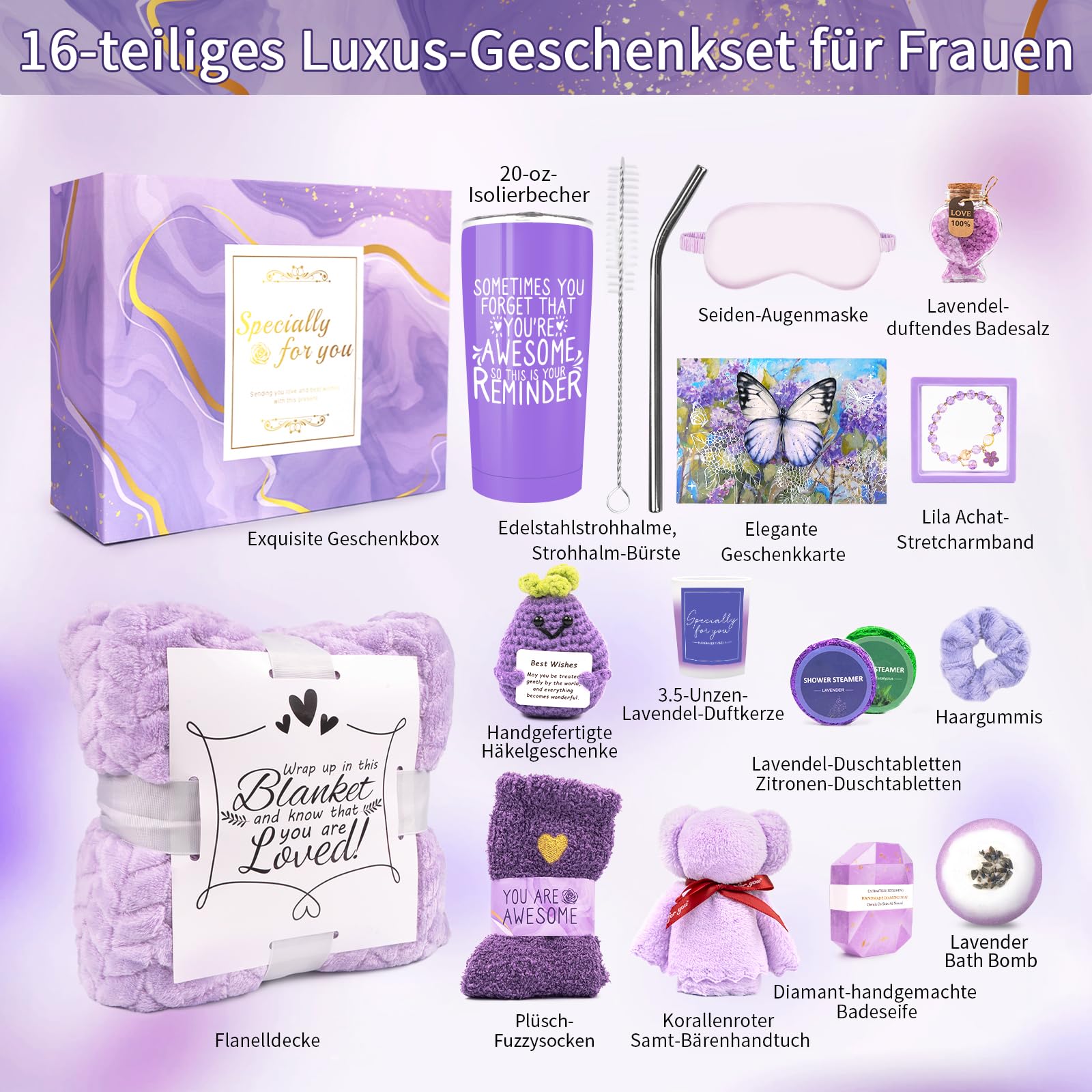 Betem Spa Gifts Lavender tumbler close-up showing insulated design for warm drinks