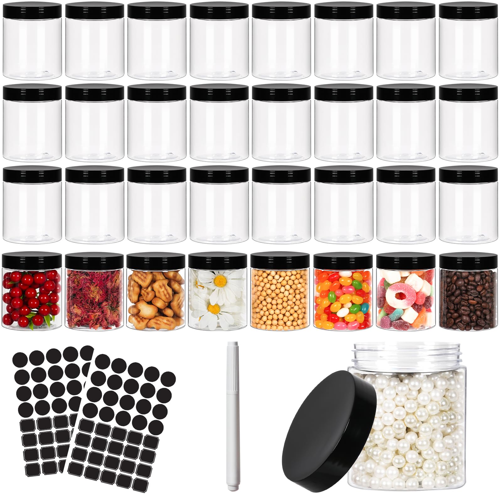 Betrome 8oz clear jar wide-mouth displays contents clearly for quick access.