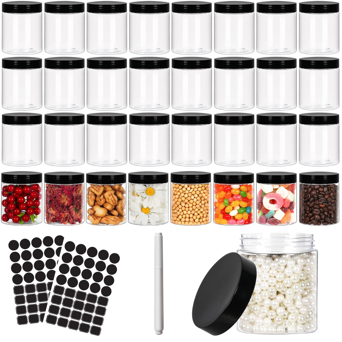 Betrome 8oz clear jar wide-mouth displays contents clearly for quick access.