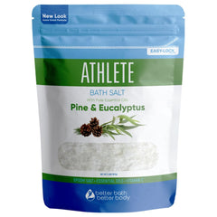 Better Bath Better Body athlete bath salt pour highlights post-workout relaxation with Epsom salt