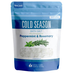 Better Bath Better Body Cold Season Bath Salt pouch closeup highlighting BPA-free packaging for safe storage