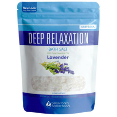 Better Bath Better Body Deep Relaxation Salt packaging with BPA-free pouch and seal.