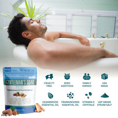 Better Bath Better Body Gentleman's Bath Salt blends cedarwood and peppermint for a woodsy, refreshing aroma.