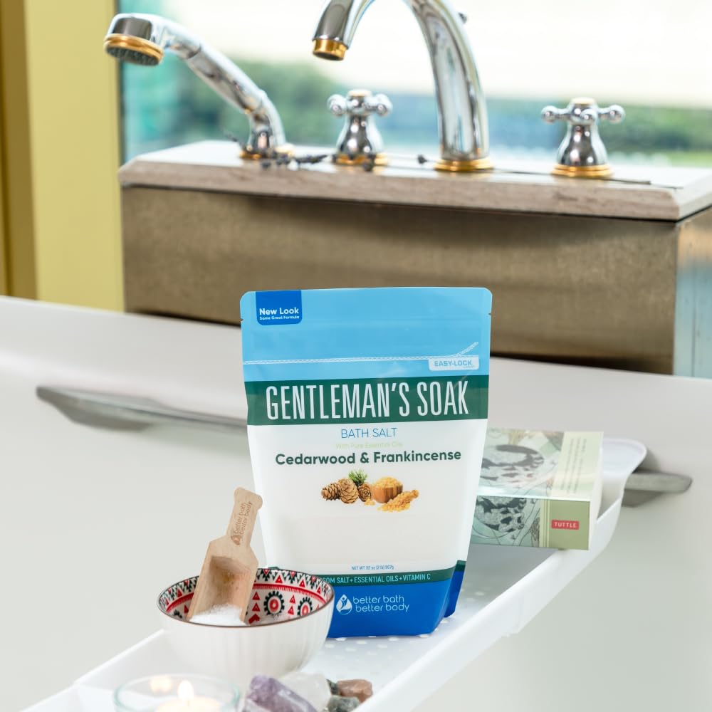 Better Bath Better Body Gentleman's Bath Salt is poured into a warm bath creating a calming ritual.