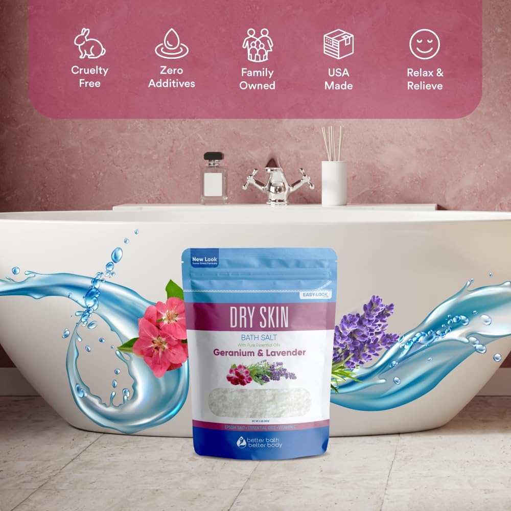 Better Bath Better Body geranium lavender oils bath for calming aromatherapy.