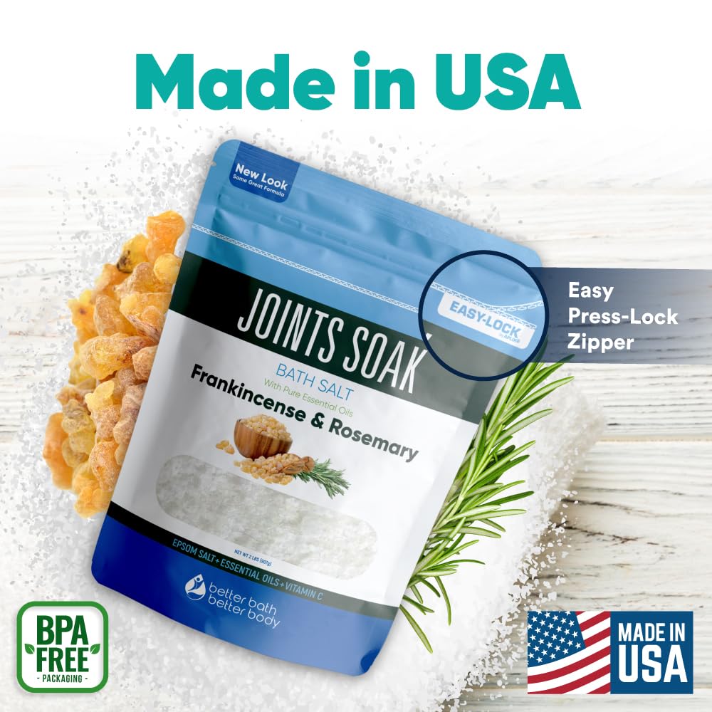 Better Bath Better Body Joints Soak BPA-free pouch with easy press-lock seal for convenience.