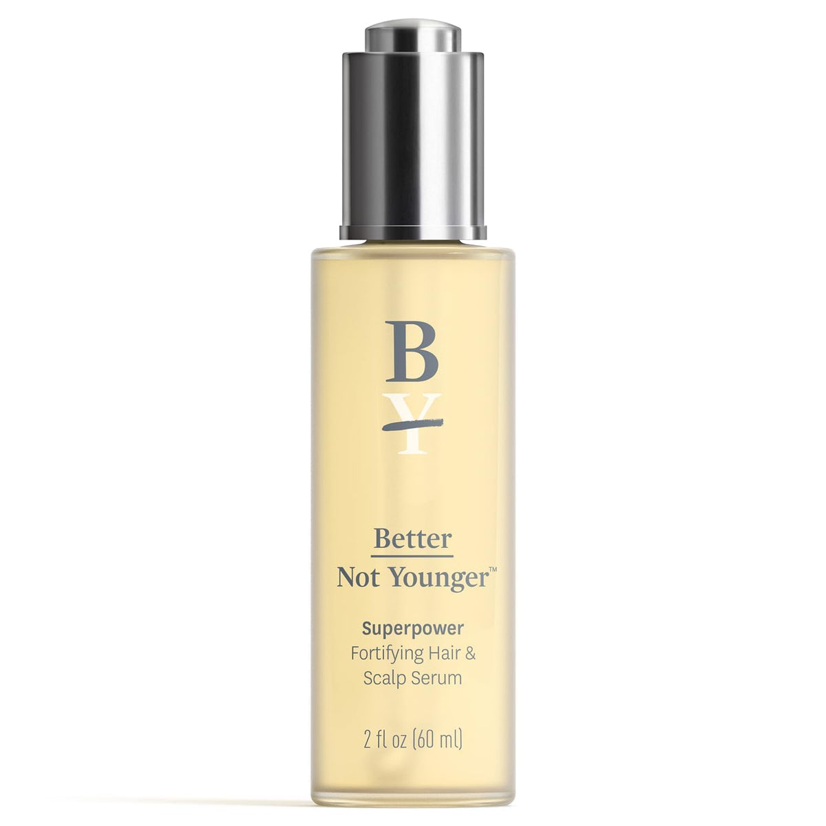 Better Not Younger hair serum bottle closeup for premium scalp care and anti-aging benefits.