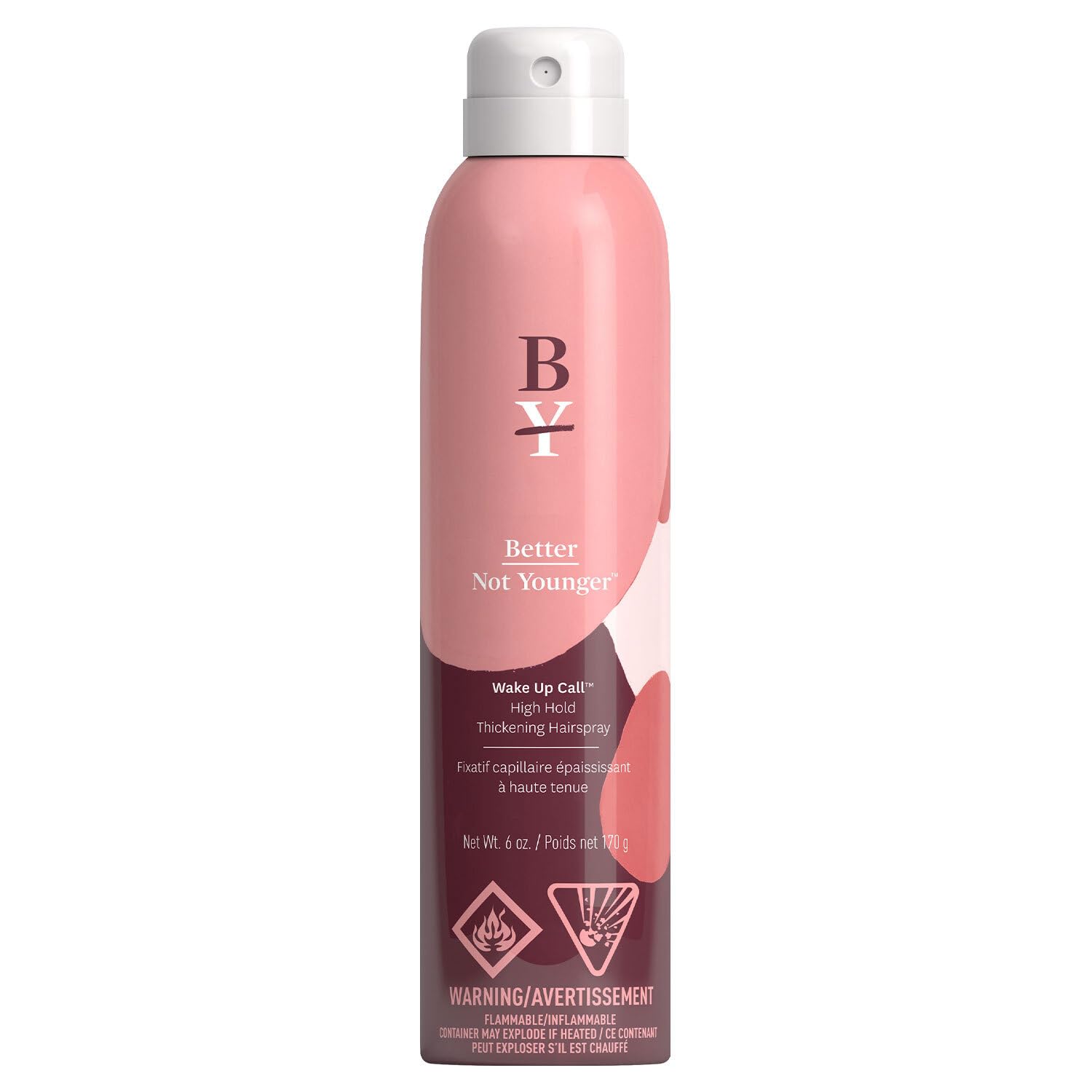 Better Not Younger hair thickening spray bottle front shows instant fullness.