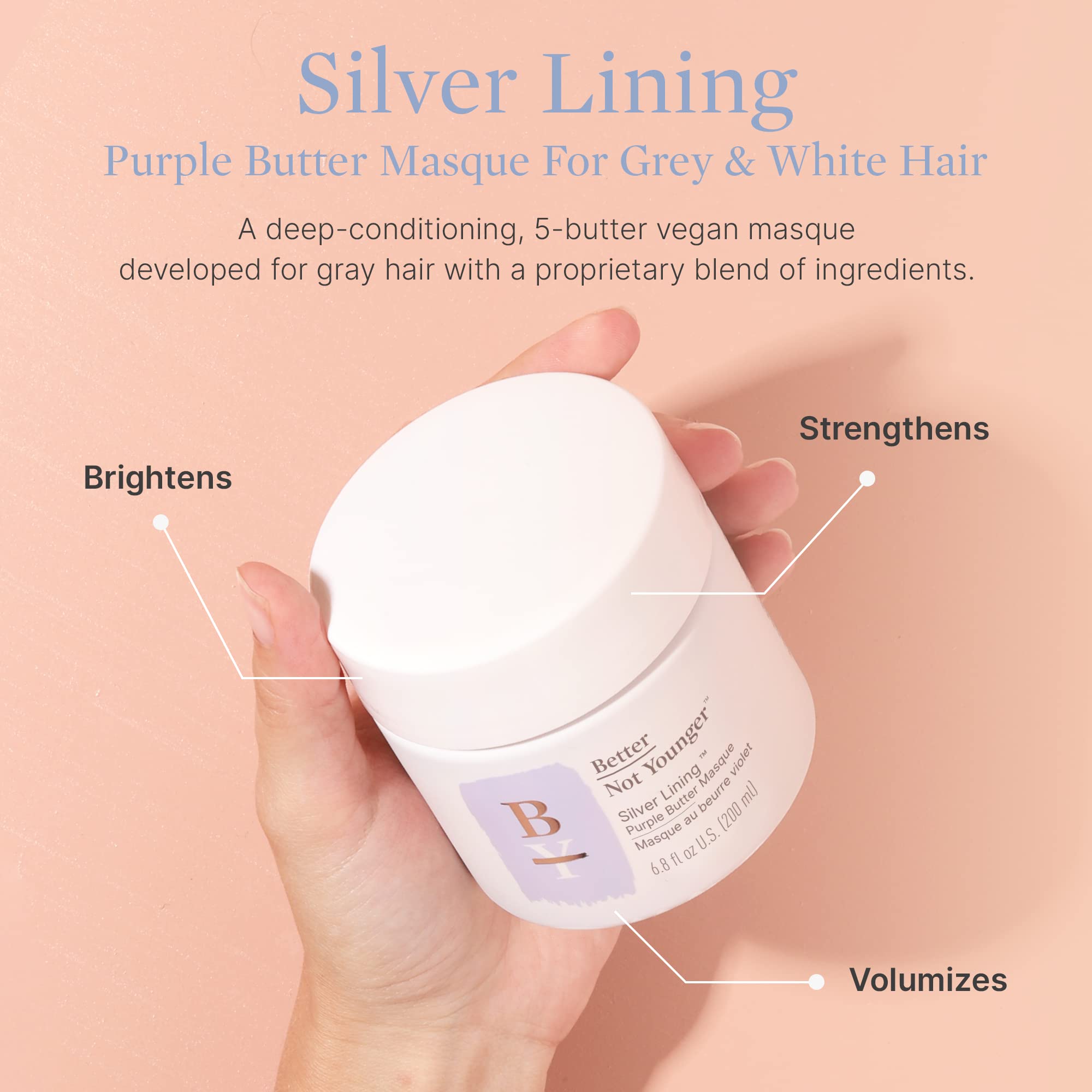 Better Not Younger Silver Lining butter-texture closeup shows luxurious conditioning for dry hair.