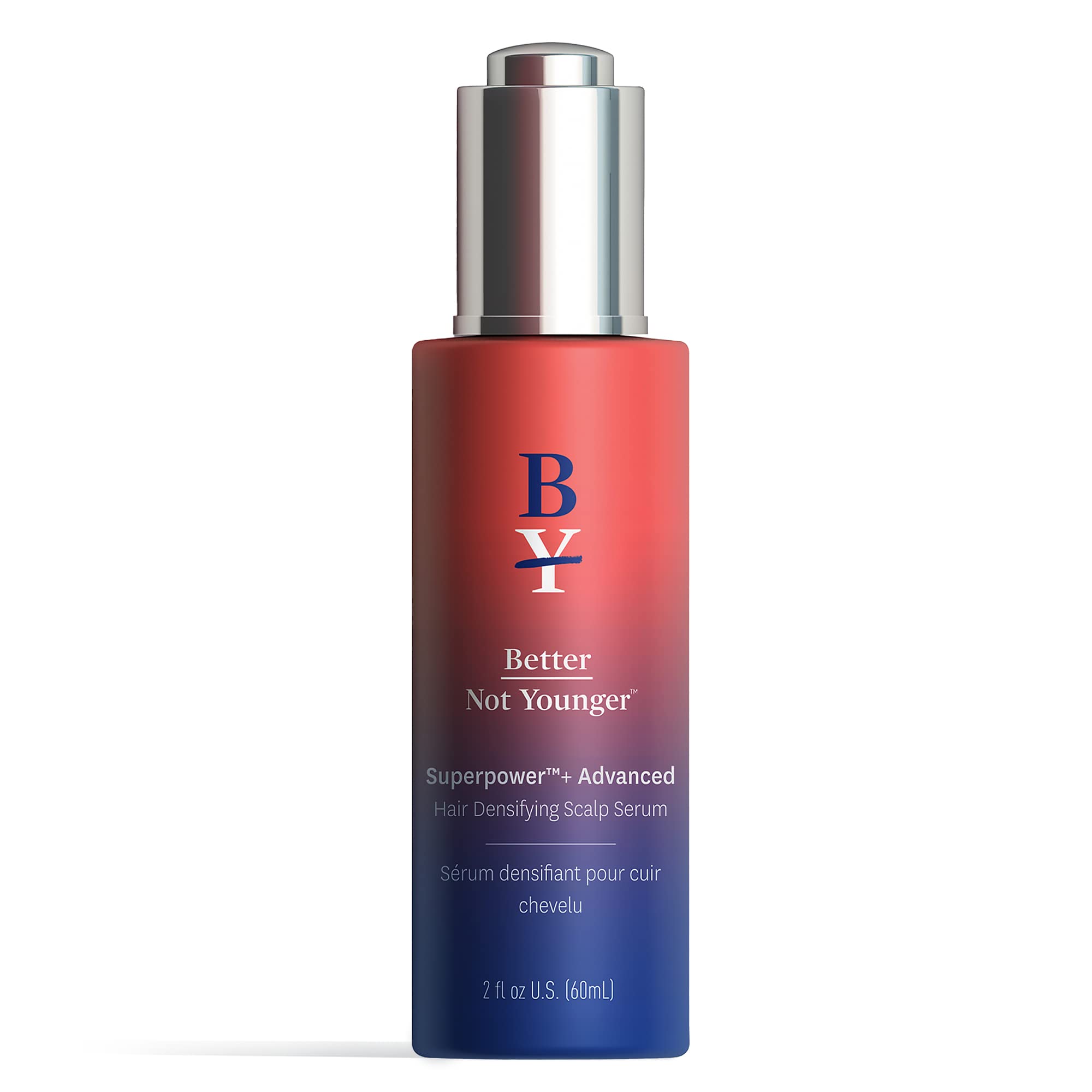 Better Not Younger Superpower+ Serum bottle pour demonstrates easy daily scalp nourishment