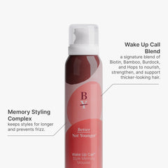 Better Not Younger mousse being dispensed for lightweight volume and texture.