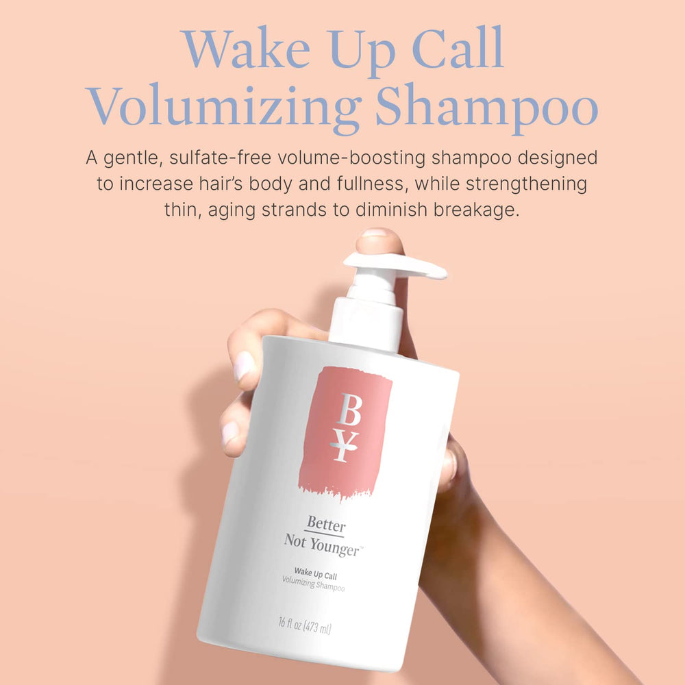 Better Not Younger Wake Up Call back label shows sulfate-free, color-safe cleansing