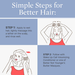 Better Not Younger Wake Up Call shampoo biotin-bamboo-hops-sage blend strengthens strands