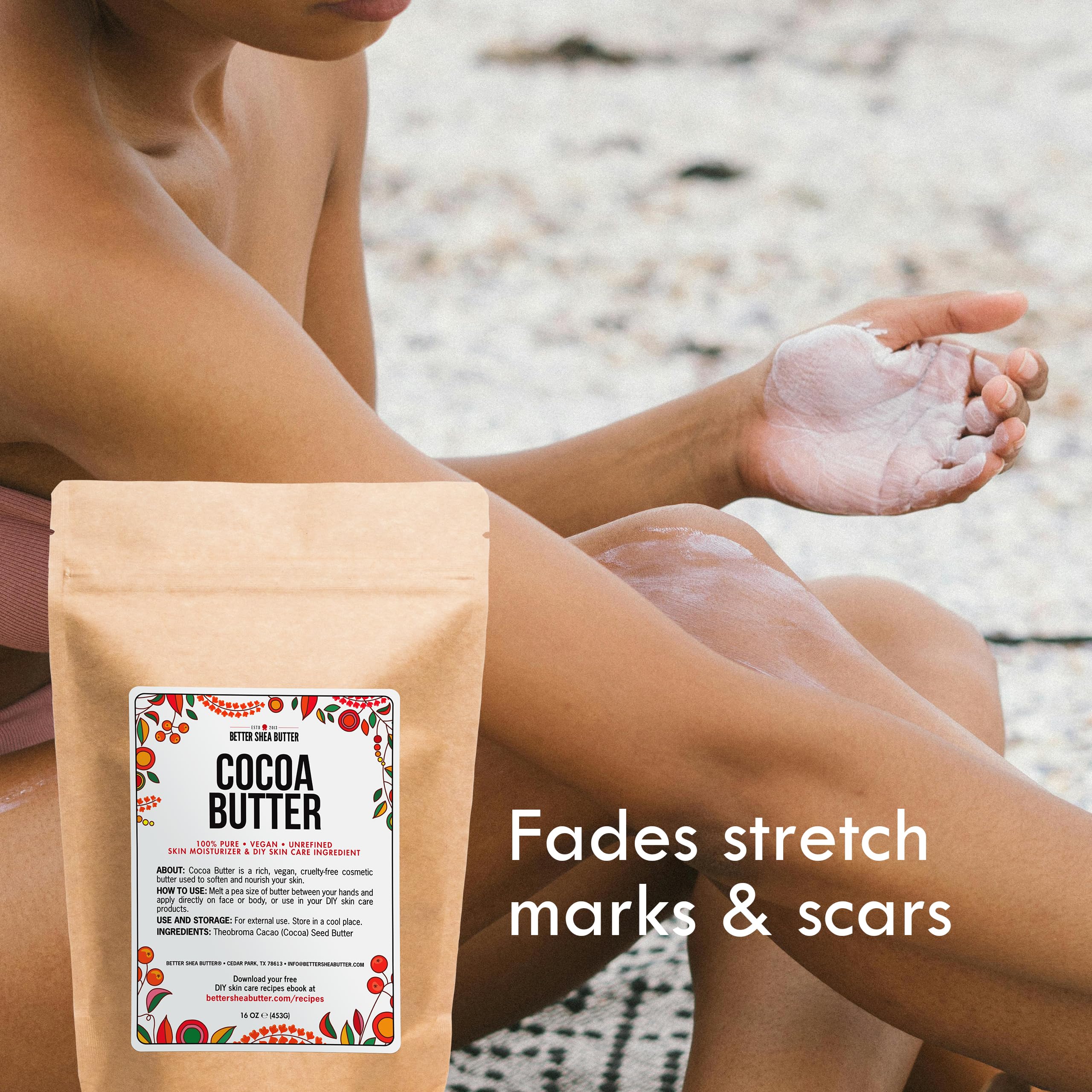 Better Shea Butter cocoa butter block texture close-up shows unrefined creaminess.