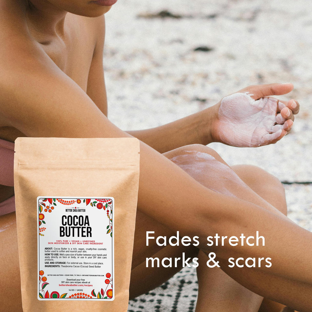 Better Shea Butter cocoa butter block texture close-up shows unrefined creaminess.