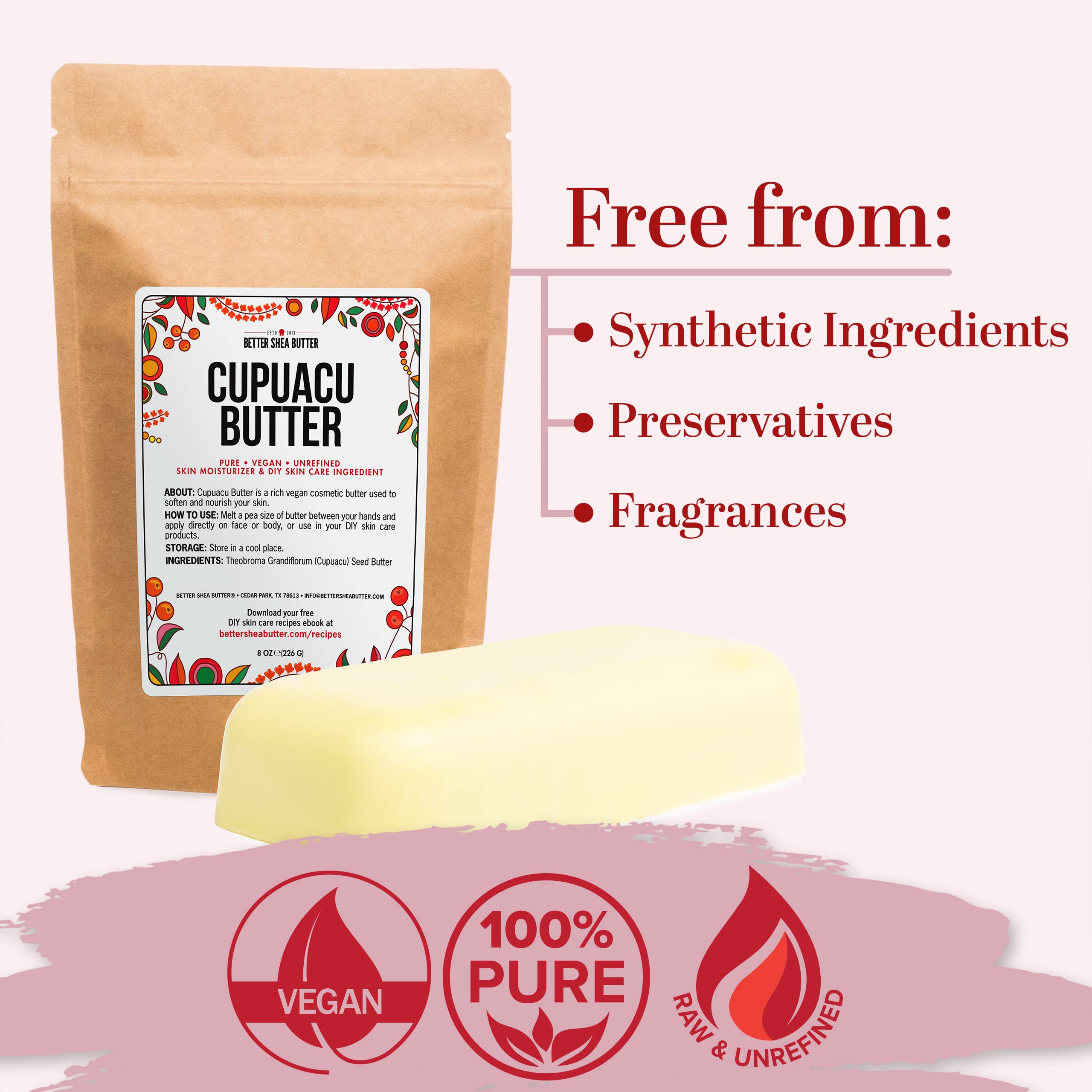 Better Shea Butter Cupuacu Butter natural chocolate scent for skincare routine.