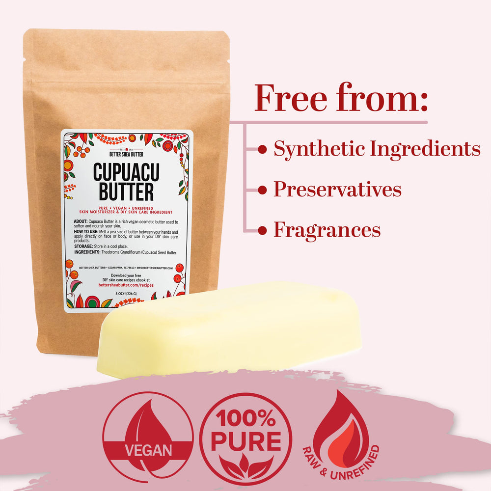 Better Shea Butter Cupuacu Butter natural chocolate scent for skincare routine.