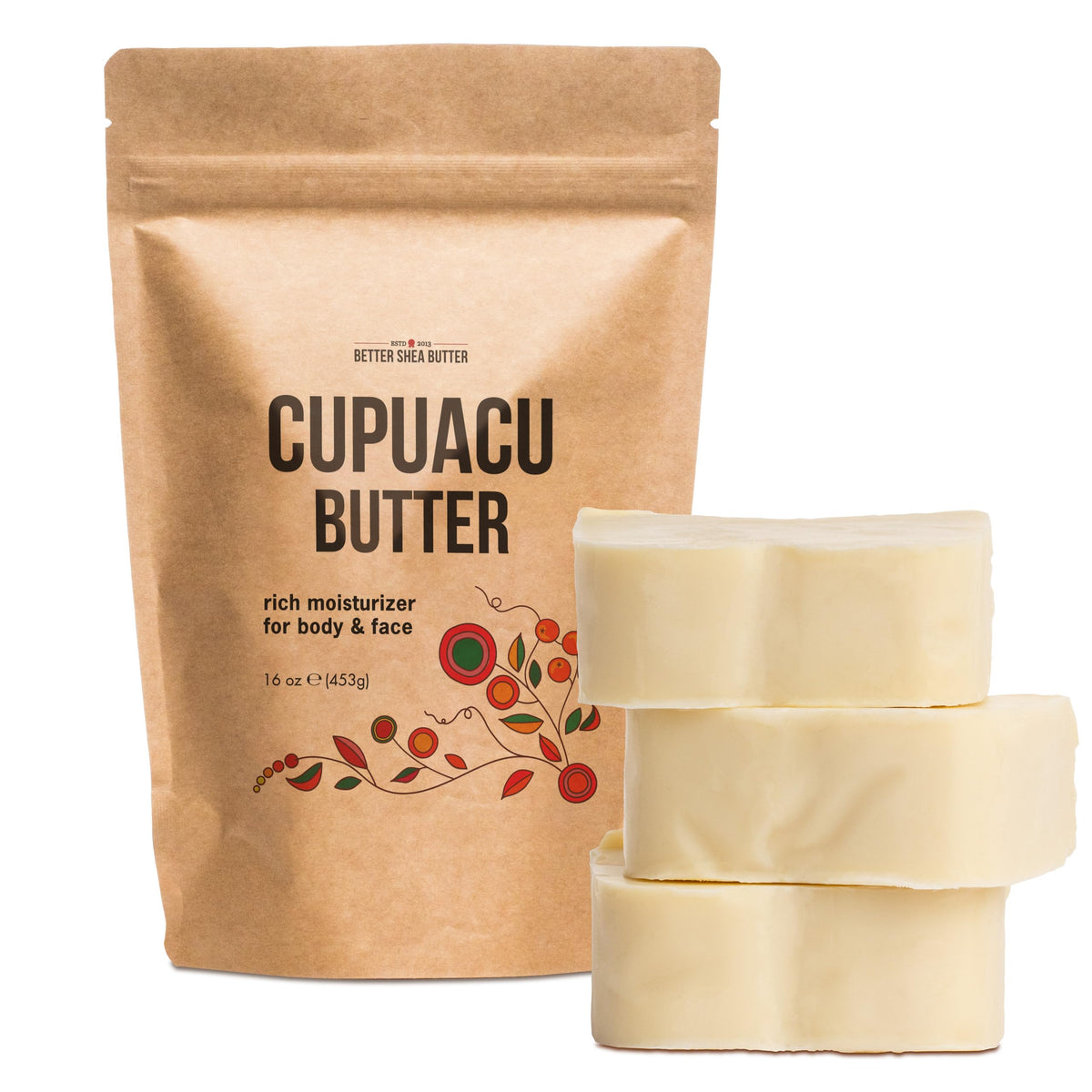 Better Shea Butter Cupuacu Butter Raw block melts on skin for easy application.