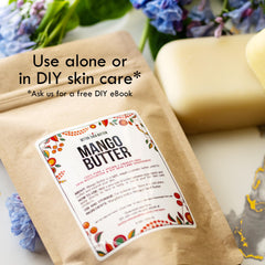 Better Shea Butter Mango Butter block scoop highlighting rich texture for DIY moisturizers