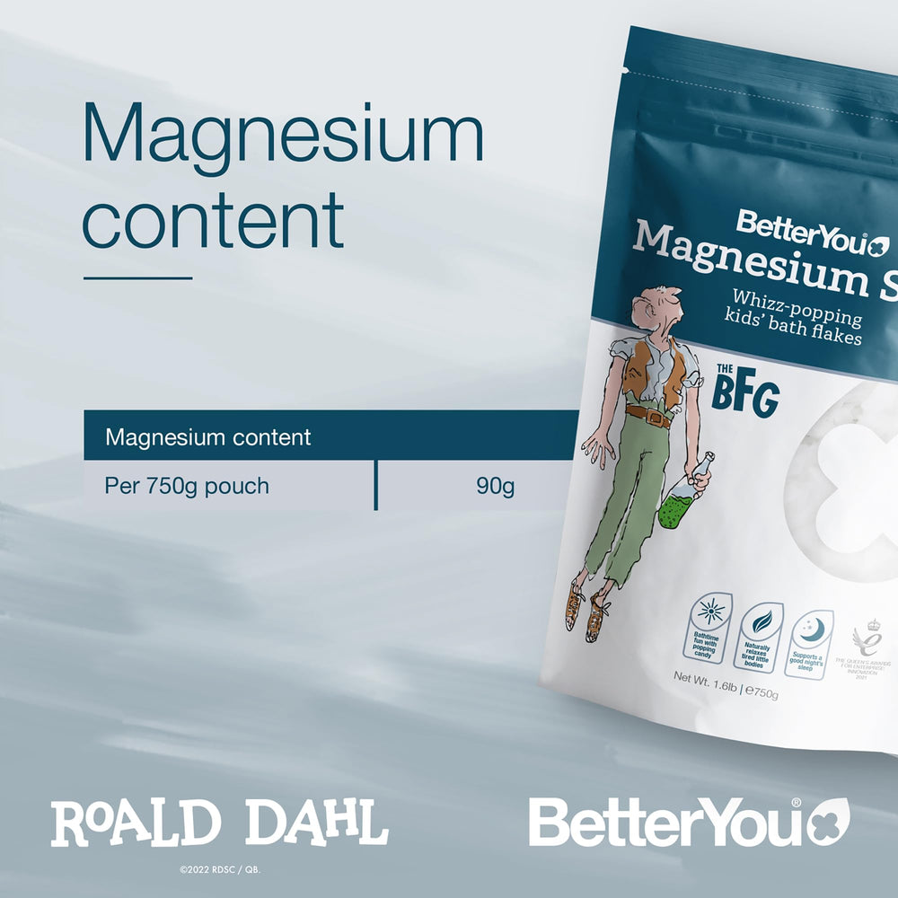 BetterYou Magnesium Sleep Kids Bath Flakes popping-candy detail adds playful sensory cue for bedtime.