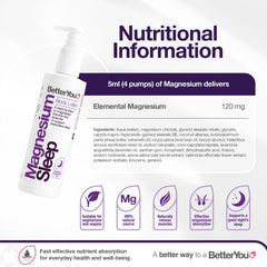 BetterYou magnesium sleep lotion ingredients panel reveals magnesium, lavender, and chamomile.