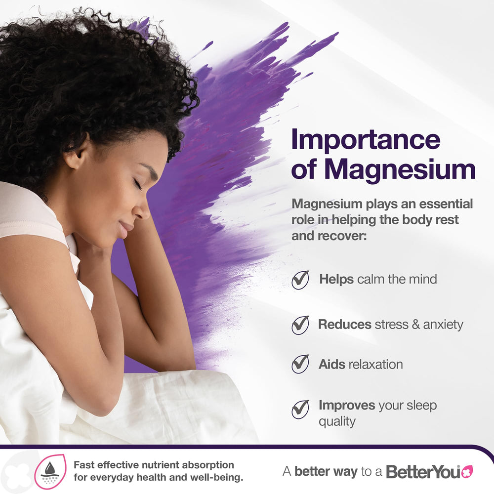 BetterYou magnesium sleep lotion label highlights Zechstein magnesium and soothing oils.
