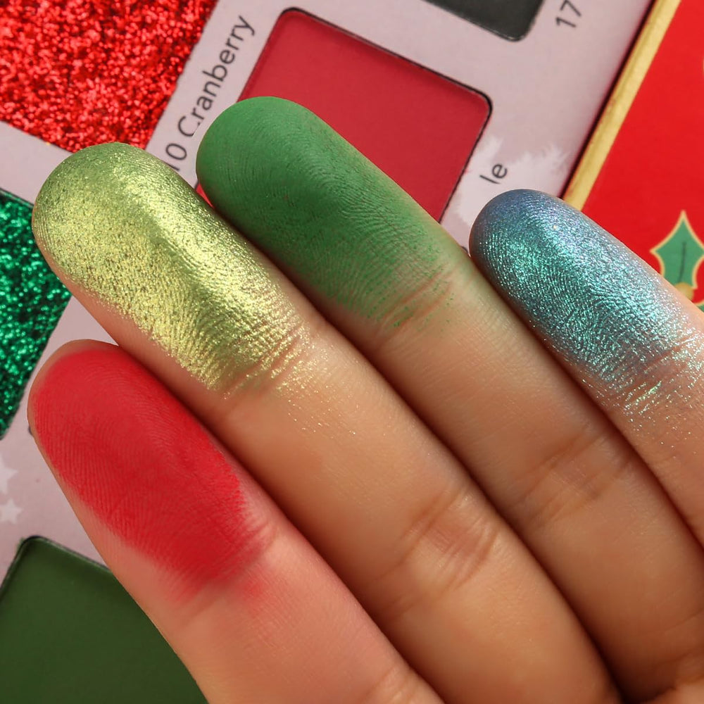 BEUSELF Green Red Eyeshadow Palette glitter accents for hair or body sparkle